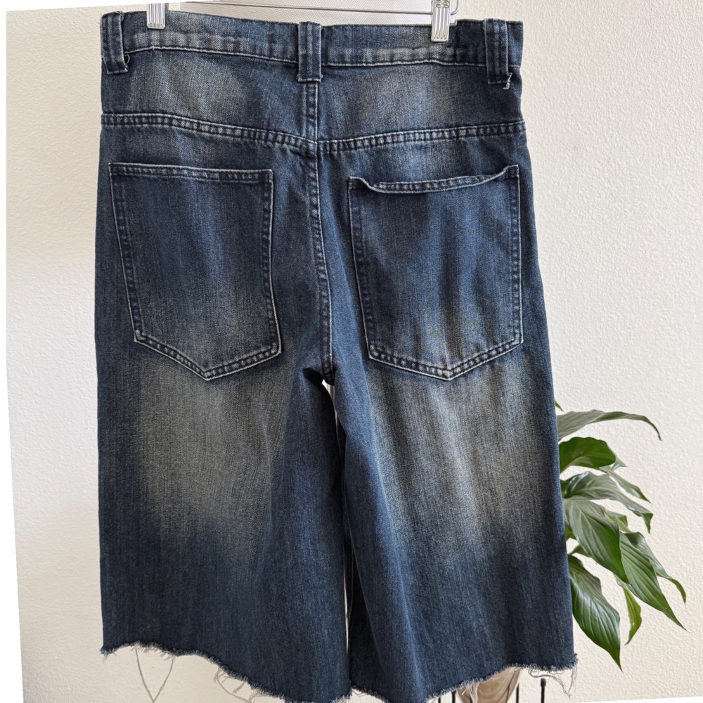 Jaded London Mens Size 32 Baggy Denim Jorts Dark Wash Raw Hem Skate Y2K